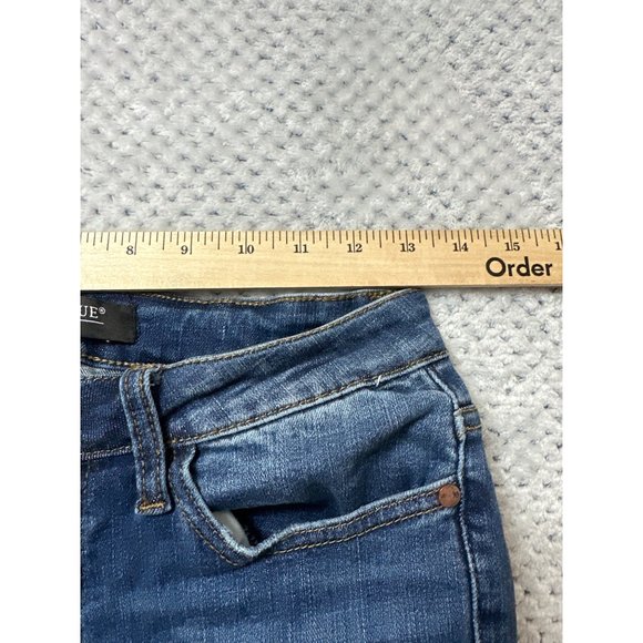 Judy Blue Jeans Womens 28 US 7 Dark Wash Blue Denim Skinny Distressed Button Fly - Picture 8 of 10